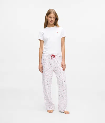 Karl Lagerfeld Heart Print Pajama Set In White