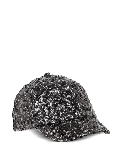 Karl Lagerfeld Herringbone-pattern Sequinned Cap In Gray