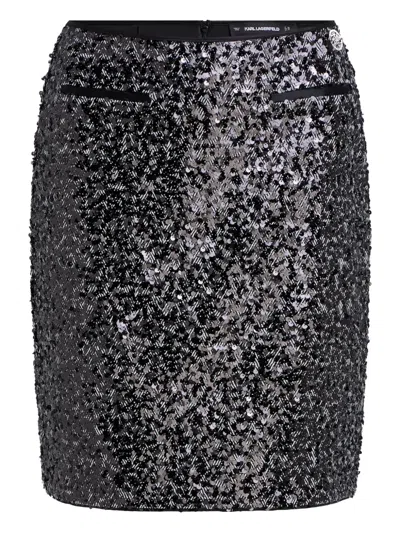 Karl Lagerfeld Herringbone Sequin Skirt In Black