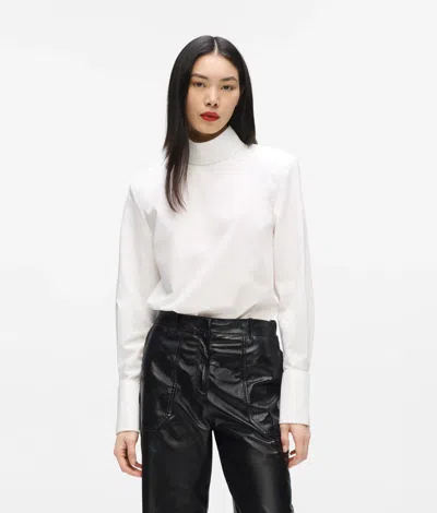 Karl Lagerfeld High Neck Blouse In White