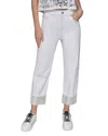 Karl Lagerfeld High Rise Crystal Cuff Jeans In White In White/denim
