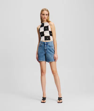 Karl Lagerfeld High-rise Denim Shorts In Blue