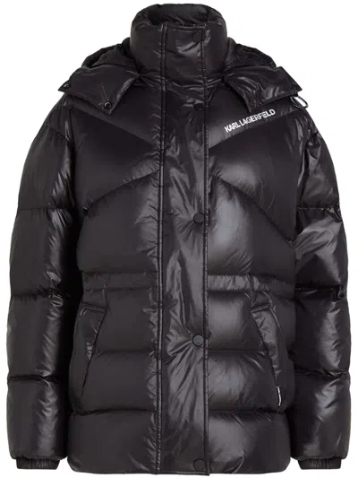 Karl Lagerfeld High-shine Puffer Jacket In Black