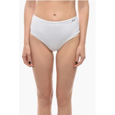 Karl Lagerfeld High Waist Bikini Bottom With Silver Logo In Metallic