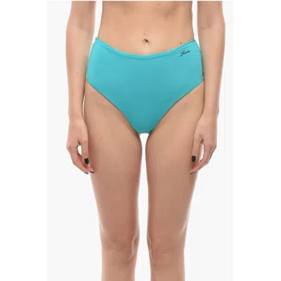 Karl Lagerfeld High Waist Bikini Bottom With Silver Logo In Blue