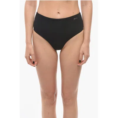 Karl Lagerfeld High Waist Bikini Bottom With Silver Logo In Black