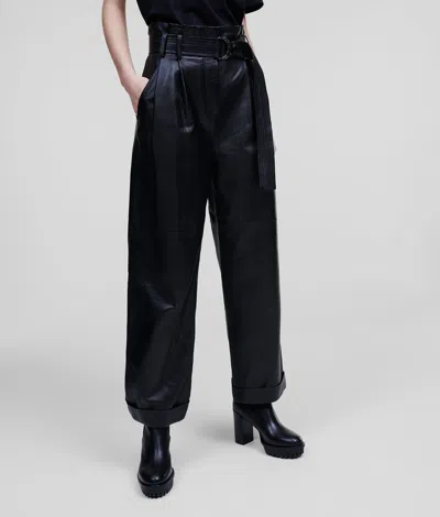 Karl Lagerfeld High-waisted Leather Pants In Blue
