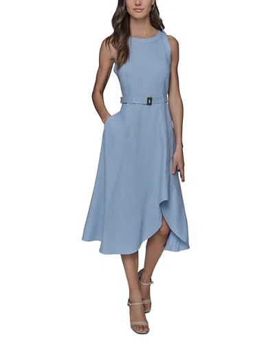Karl Lagerfeld High/low Belted Dress In Chambray Blue
