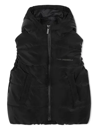 Karl Lagerfeld Kids' Hooded Gilet In Black