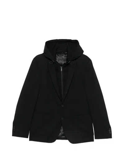 Karl Lagerfeld Hooded Layered Jacket In Black