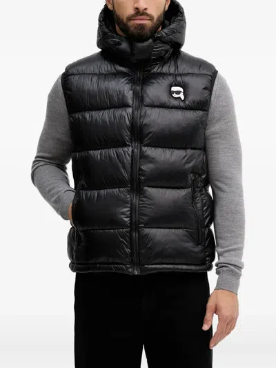 Karl Lagerfeld Hooded Padded Gilet In Black