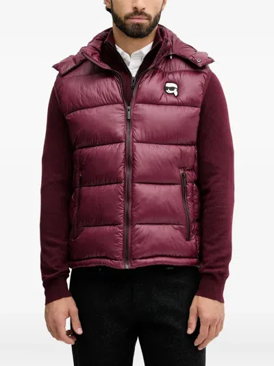 Karl Lagerfeld Hooded Padded Gilet In Red