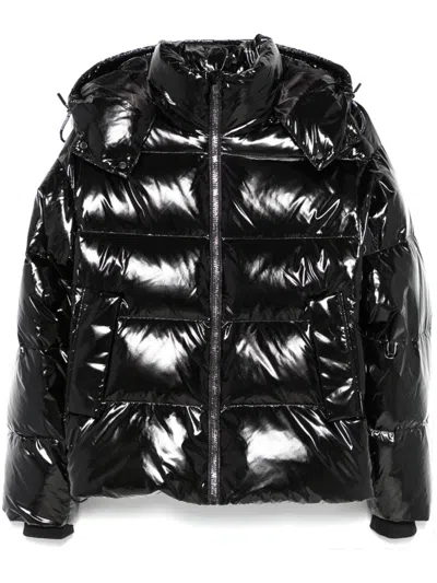 Karl Lagerfeld Hooded Nylon Puffer Jacket In Black
