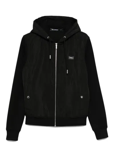 Karl Lagerfeld Hooded Zip-up Jacket In Black