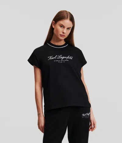 Karl Lagerfeld Hotel Karl Cap Sleeve Loungewear T-shirt In Black