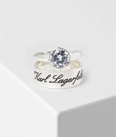 Karl Lagerfeld Engraved-logo Double Ring In Silver