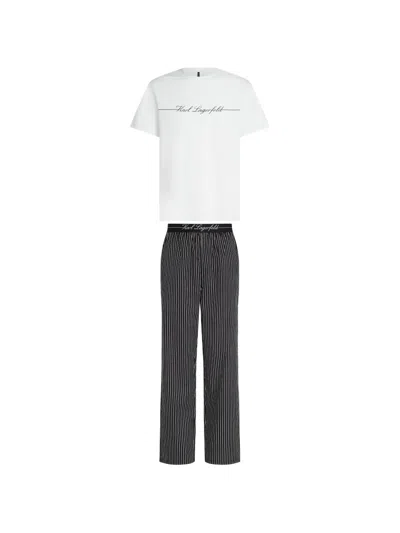 Karl Lagerfeld Hotel Karl Striped Pajama Set In White