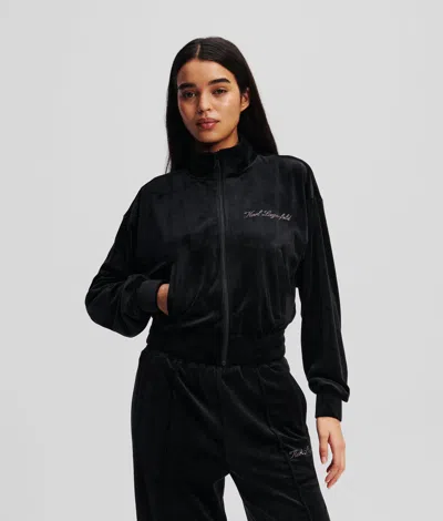 Karl Lagerfeld Hotel Karl Velour Zip-up Sweatshirt In Black