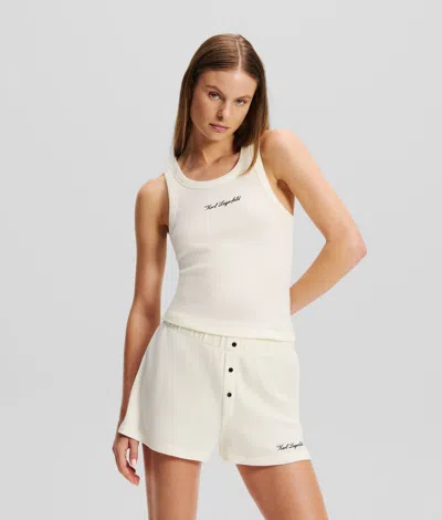 Karl Lagerfeld Hotel Karl Waffle Pajama Set In White