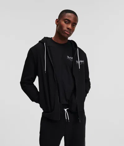 Karl Lagerfeld Hotel Karl Zip-up Loungewear Hoodie In Black