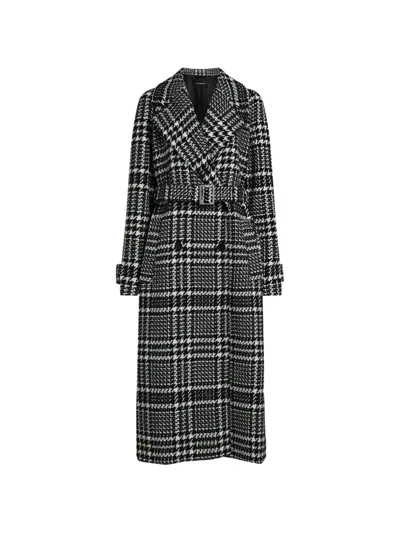 Karl Lagerfeld Houndstooth Long Wool-blend Coat In Black
