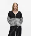 Karl Lagerfeld Houndstooth Panel Zip-up Sweatshirt In Black