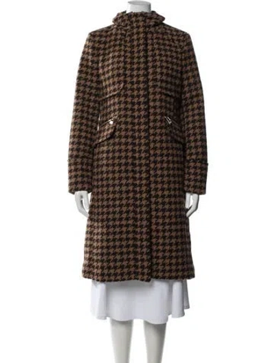 Pre-owned Karl Lagerfeld Houndstooth Print Coat In Brown