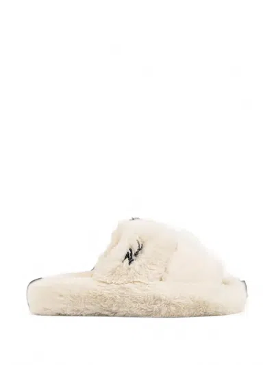 Karl Lagerfeld Hypnos Embroidered-logo Furry Slippers In Animal Print