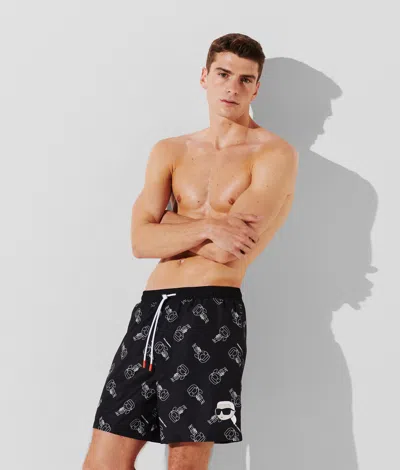 Karl Lagerfeld Ikonik Logo-print Swim Shorts In Black