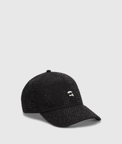 Karl Lagerfeld Ikon All-over Rhinestones Cap In Black