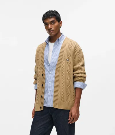 Karl Lagerfeld Ikon Cable Knit Cardigan In Brown