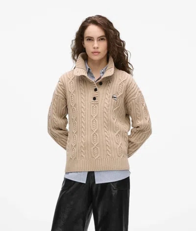 Karl Lagerfeld Ikon Cable Knit Polo Sweater In Neutral
