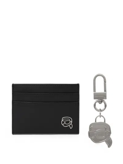Karl Lagerfeld Ikon Card Holder & Keychain Gift Set In Black