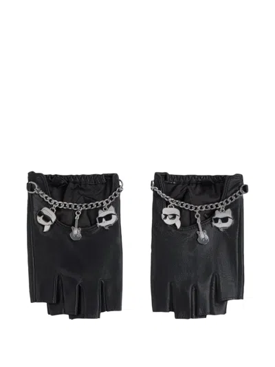 Karl Lagerfeld Ikon Charms Fingerless Gloves In Black