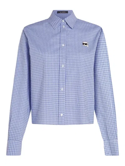 Karl Lagerfeld Ikon Checked Blouse In Blue