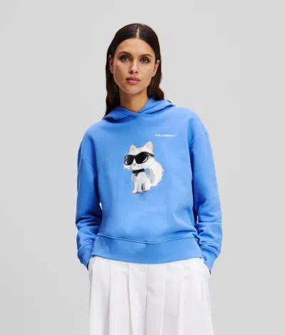Karl Lagerfeld Ikon Choupette Aquarelle Hoodie In Blue
