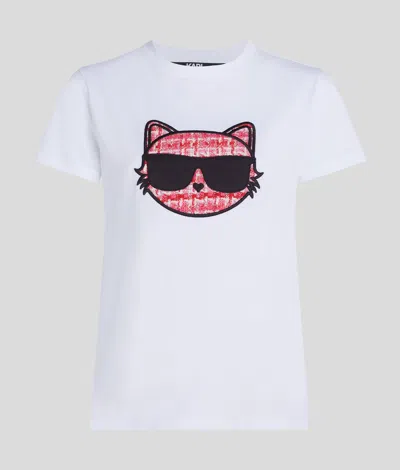 Karl Lagerfeld Ikon Choupette Bouclé T-shirt In White
