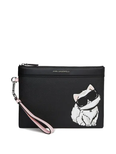 Karl Lagerfeld Ikon Choupette Clutch Bag In Black