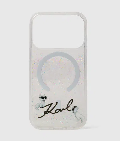 Karl Lagerfeld Ikon Choupette Glitter Iphone 17 Pro Max Case In Transparent