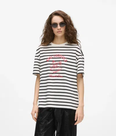 Karl Lagerfeld Ikon Choupette Muse Striped T-shirt In Black