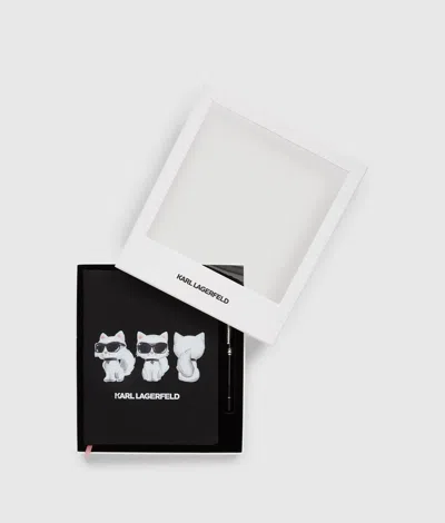 Karl Lagerfeld Ikon Choupette Notebook And Pen Set In Black