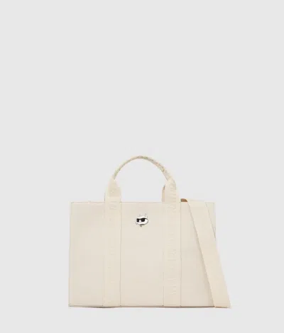 Karl Lagerfeld Ikon Choupette Pin Square Tote Bag In White