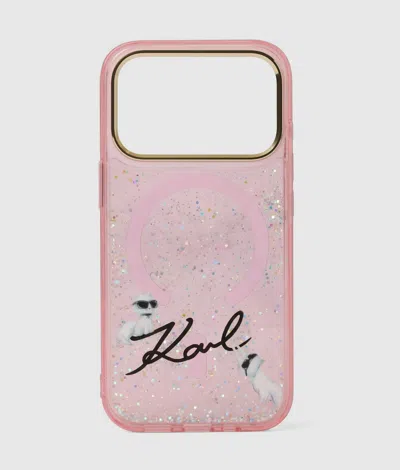 Karl Lagerfeld Ikon Choupette Pink Glitter Iphone 17 Pro Max Case