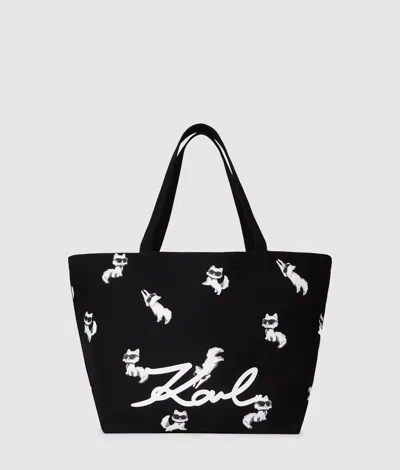 Karl Lagerfeld Ikon Choupette Print Shopper In Black