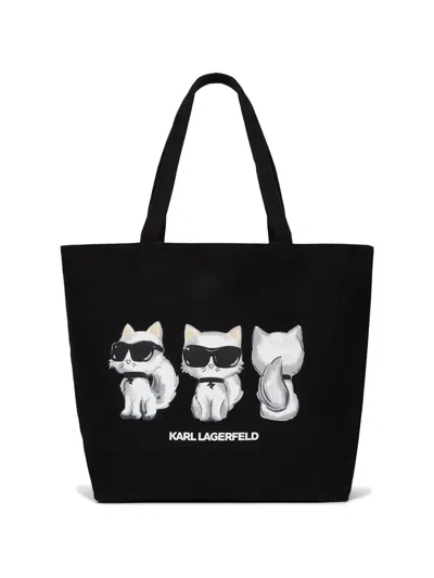Karl Lagerfeld Ikon Choupette Reversible Tote Bag In Black