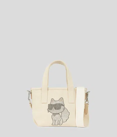 Karl Lagerfeld Ikon Choupette Rhinestone Small Shopper In Sand
