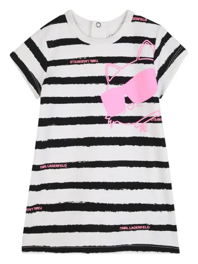 Karl Lagerfeld Babies' Ikon Choupette Striped Dress In White