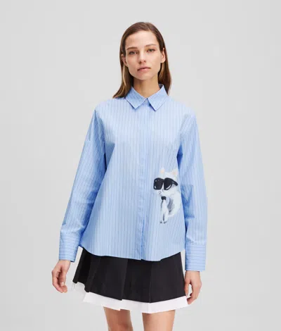 Karl Lagerfeld Ikon Choupette Striped Shirt In Blue