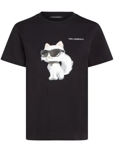 Karl Lagerfeld Ikon Choupette Aquarelle T-shirt In Black