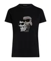 Karl Lagerfeld Ikon Rhinestone Karl & Choupette T-shirt In Black